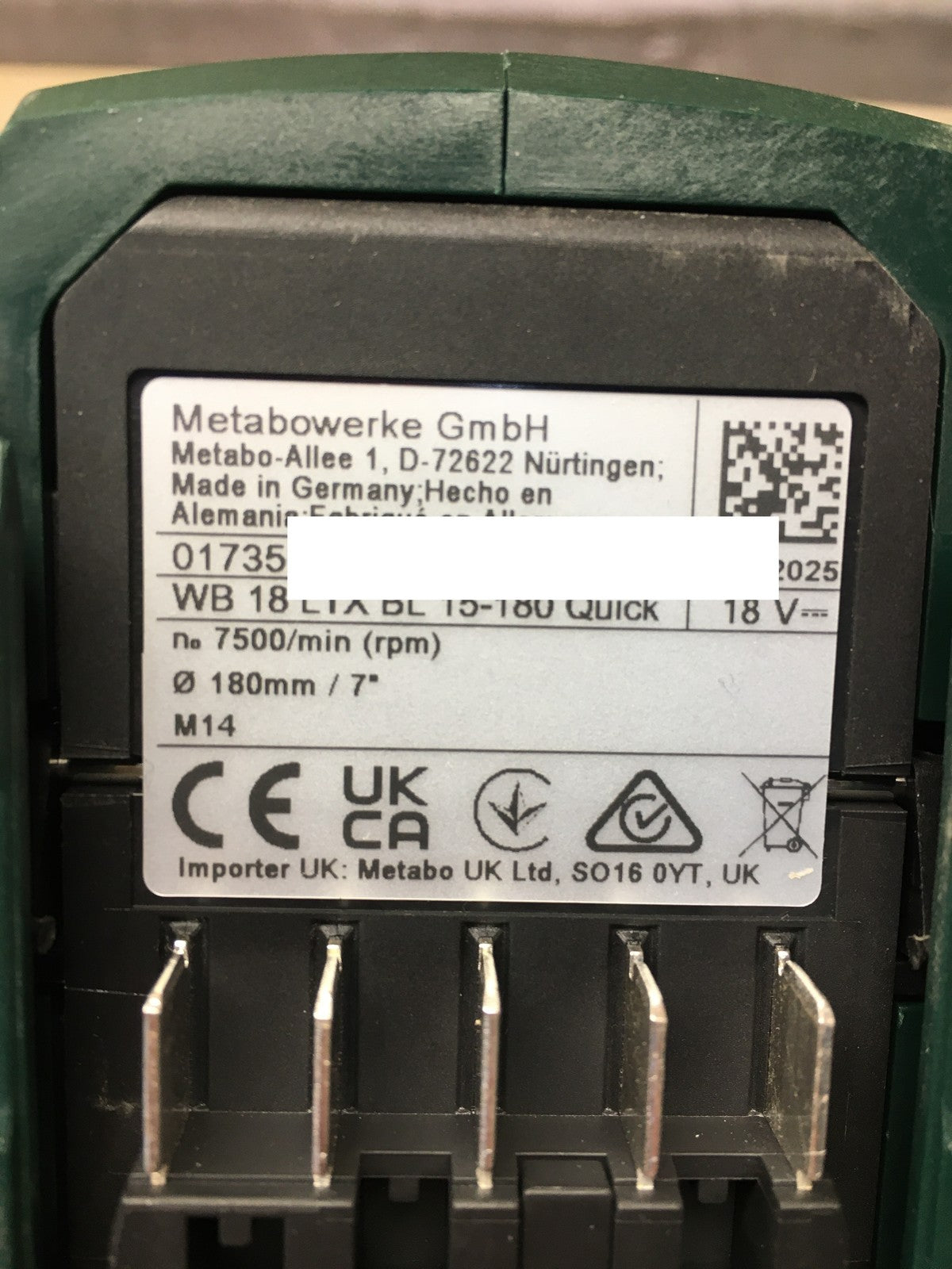 Metabo Akku-Winkelschleifer WB 18 LTX BL 15-180 Quick Solo, 18 V, 180 mm, I37561