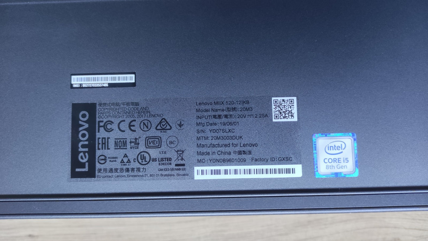 Lenovo IdeaPad Miix 520-12IKB Tablet 12.2 Touch 1920x1200 i5-8250U 8GB 256GB LTE