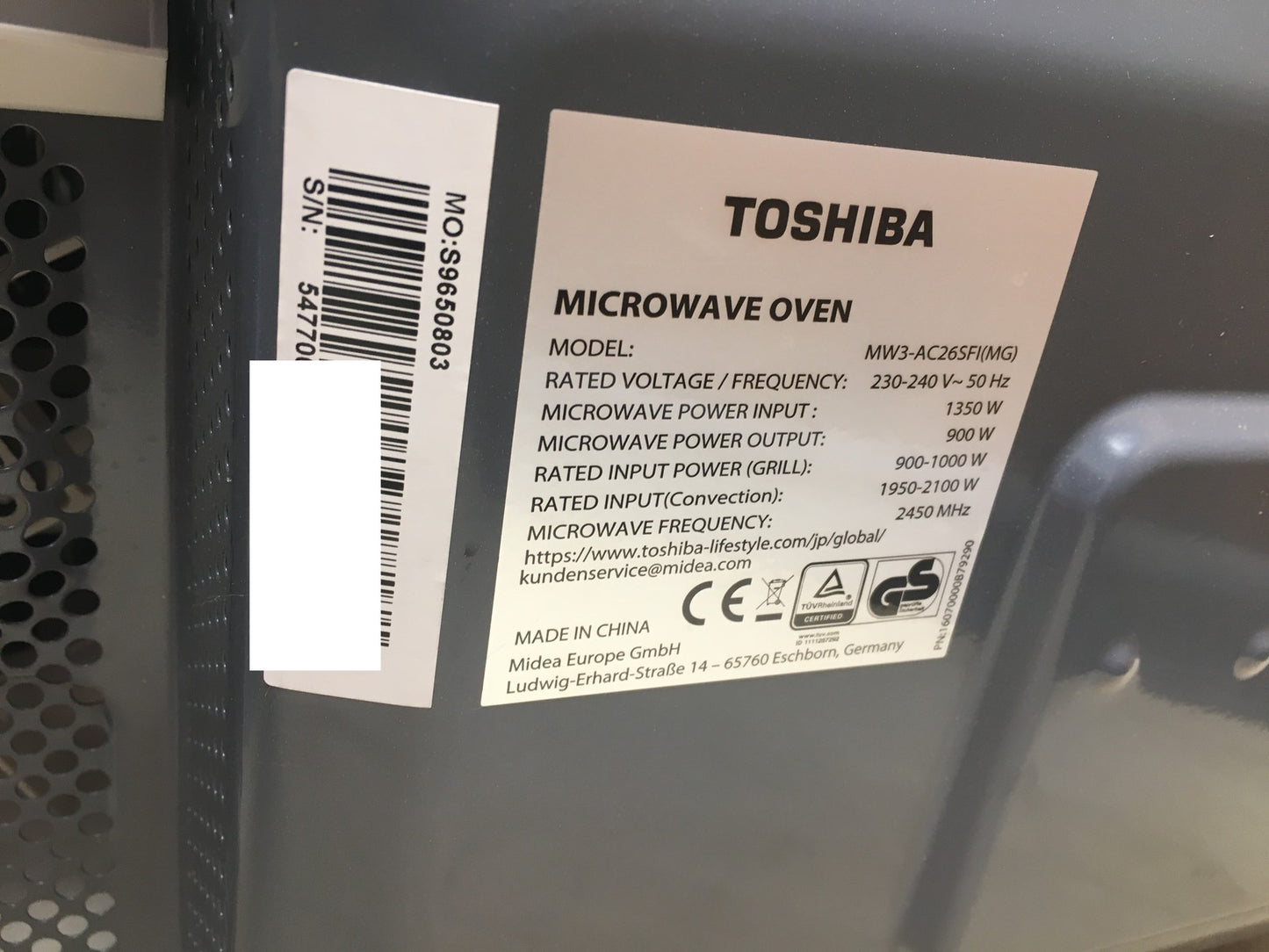 Toshiba MW3-AC26SFI(MG) Kombi Mikrowelle mit Grill und Heißluft 26L 900W I39130