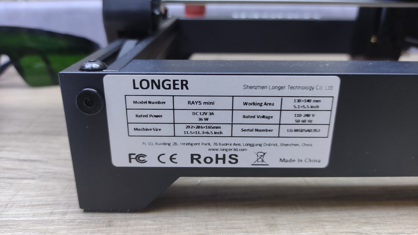 LONGER Ray5 mini Lasergraviermaschine, 3,5 W Laserleistung, I39570