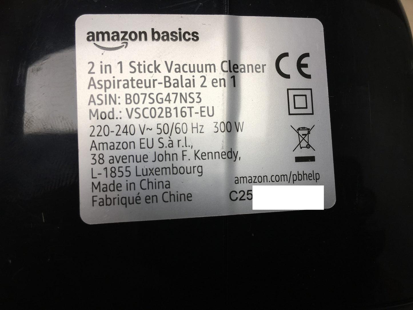 Amazon Basics 2-in-1 Stielsauger VSC02B16T-EU, 300W, I39540