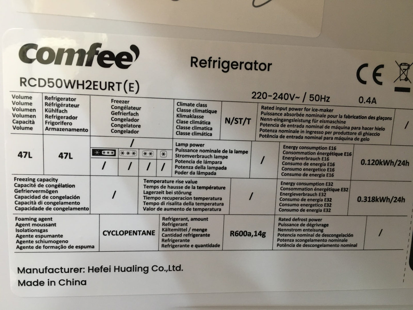 Comfee RCD50WH2EURT(E) Mini-Kühlschrank, 47 L, Retro-Design, I39355