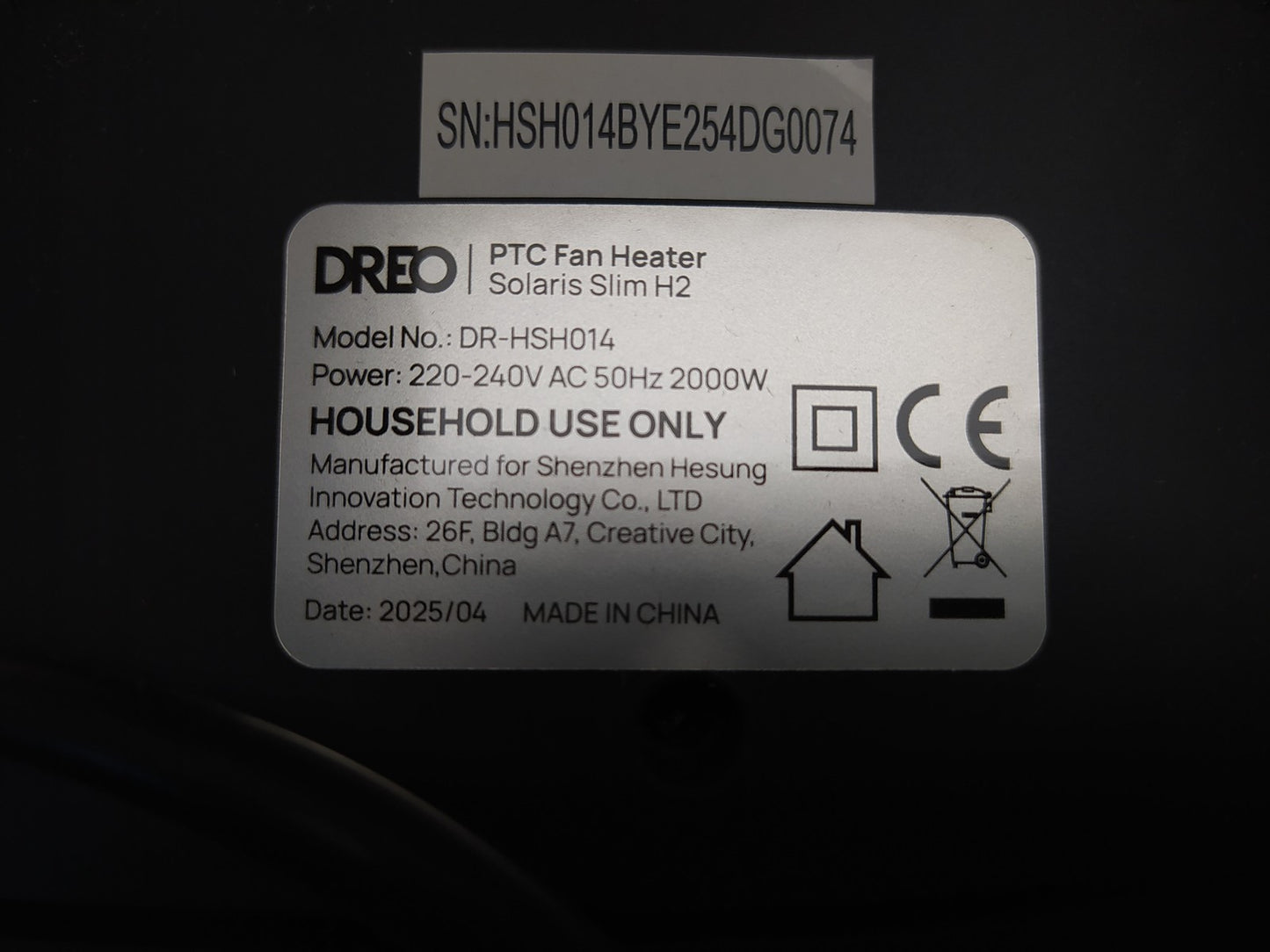 DREO Solaris Slim H2 Heizlüfter Energiesparend Leise, 2000W, I37358