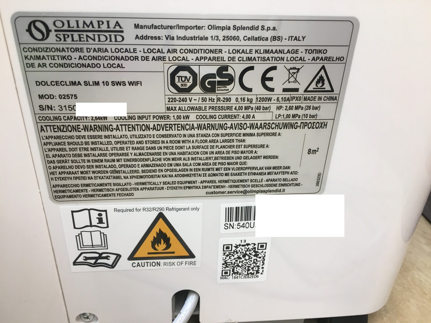 Olimpia Splendid Dolceclima Slim 10 SWS Wifi Tragbare Klimaanlage 10.000 BTU