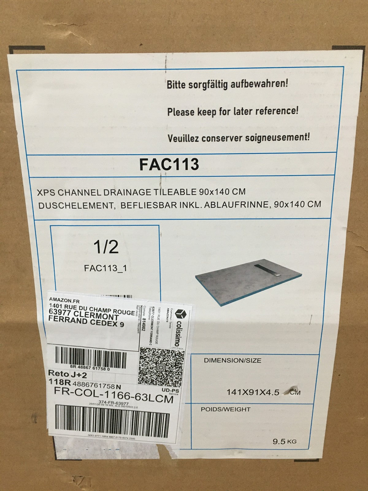 Marwell FAC113 Duschelement 90 x140 x 4 cm befliesbar, I37132