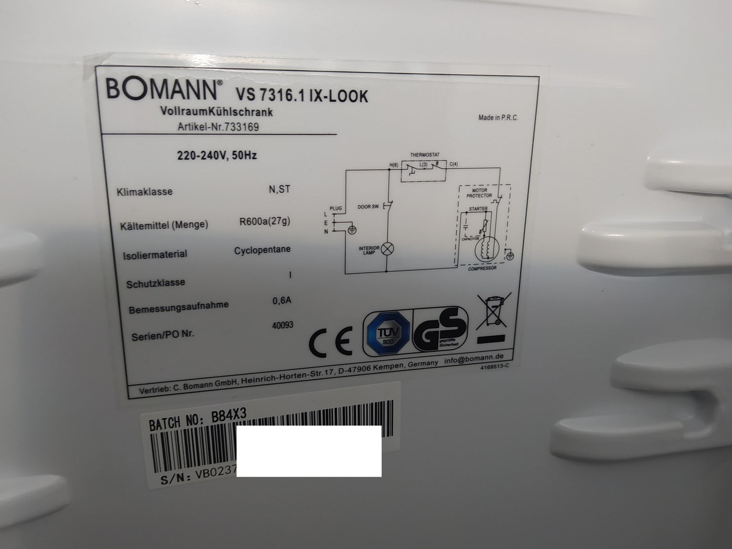 Bomann VS 7316.1 IX Vollraumkühlschrank 242L Edelstahl-Optik (733169) I34652