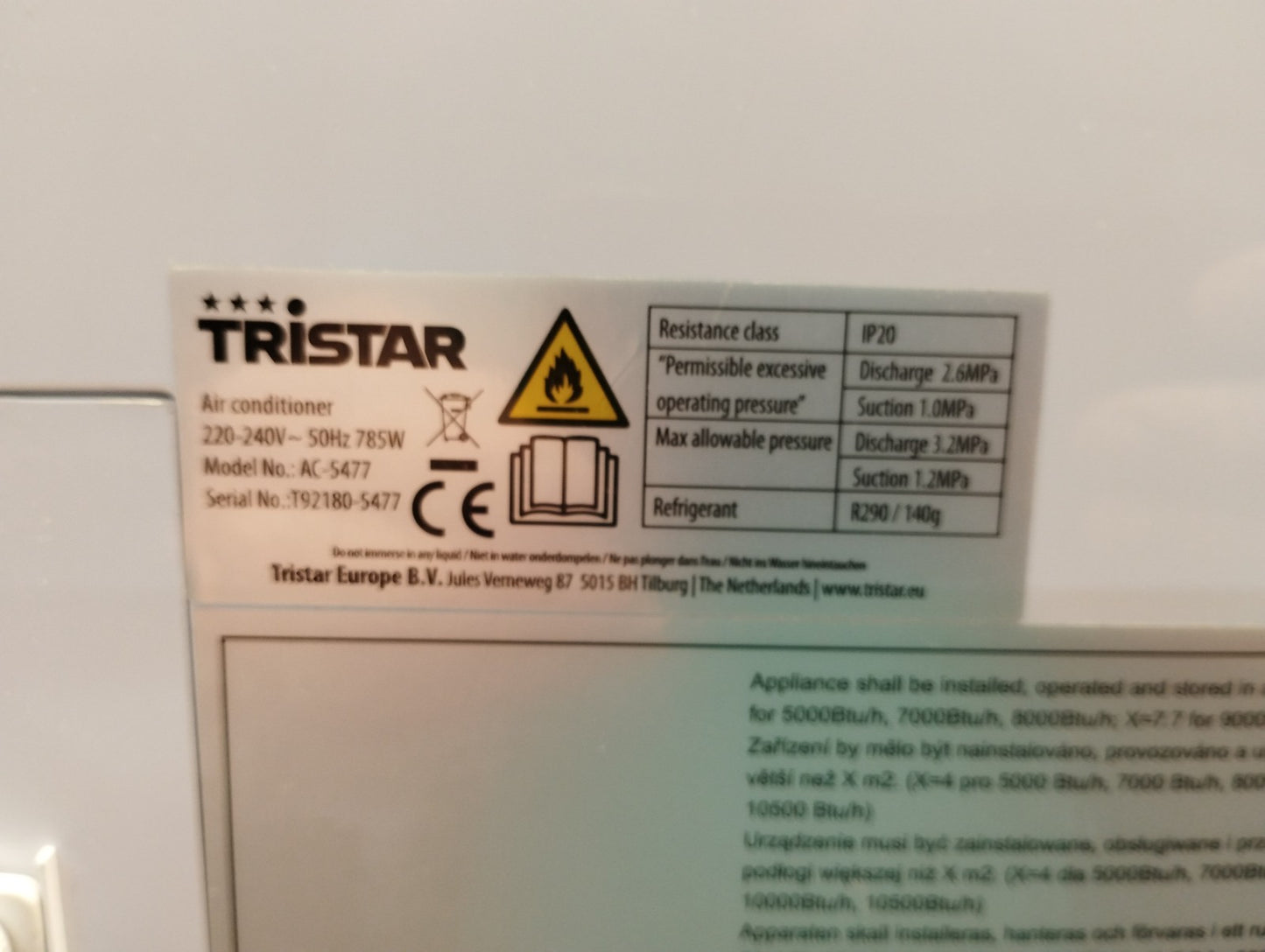 Tristar AC-5477 Klimaanlage 2.05kW 7000BTU/h Kühlleistung EEK: A, I39490