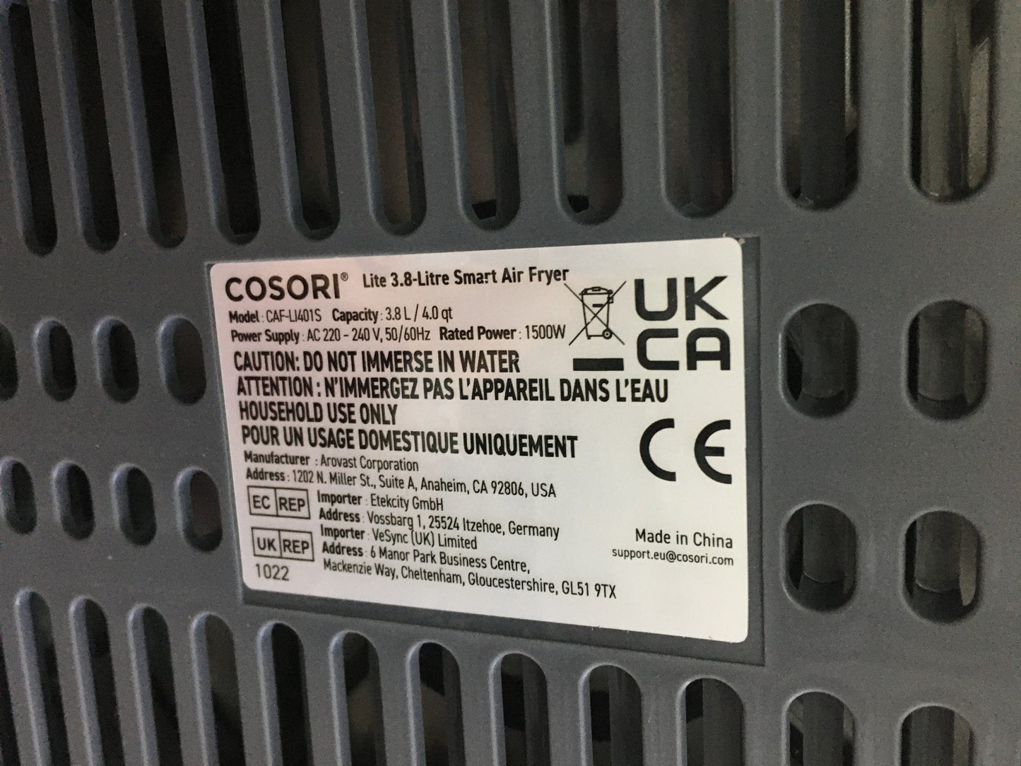 COSORI CAF-LI401S Heißluftfritteuse 3.8L, 1500W, I35612