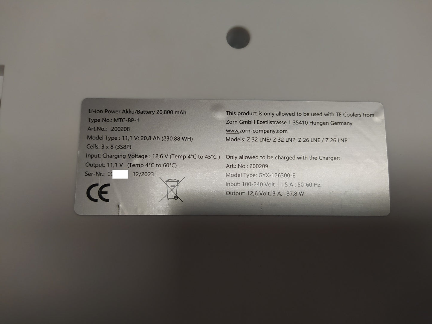 Zorn Akku 20.8000 mAh für Zorn Kühlbox Z 32 LNP, I39020
