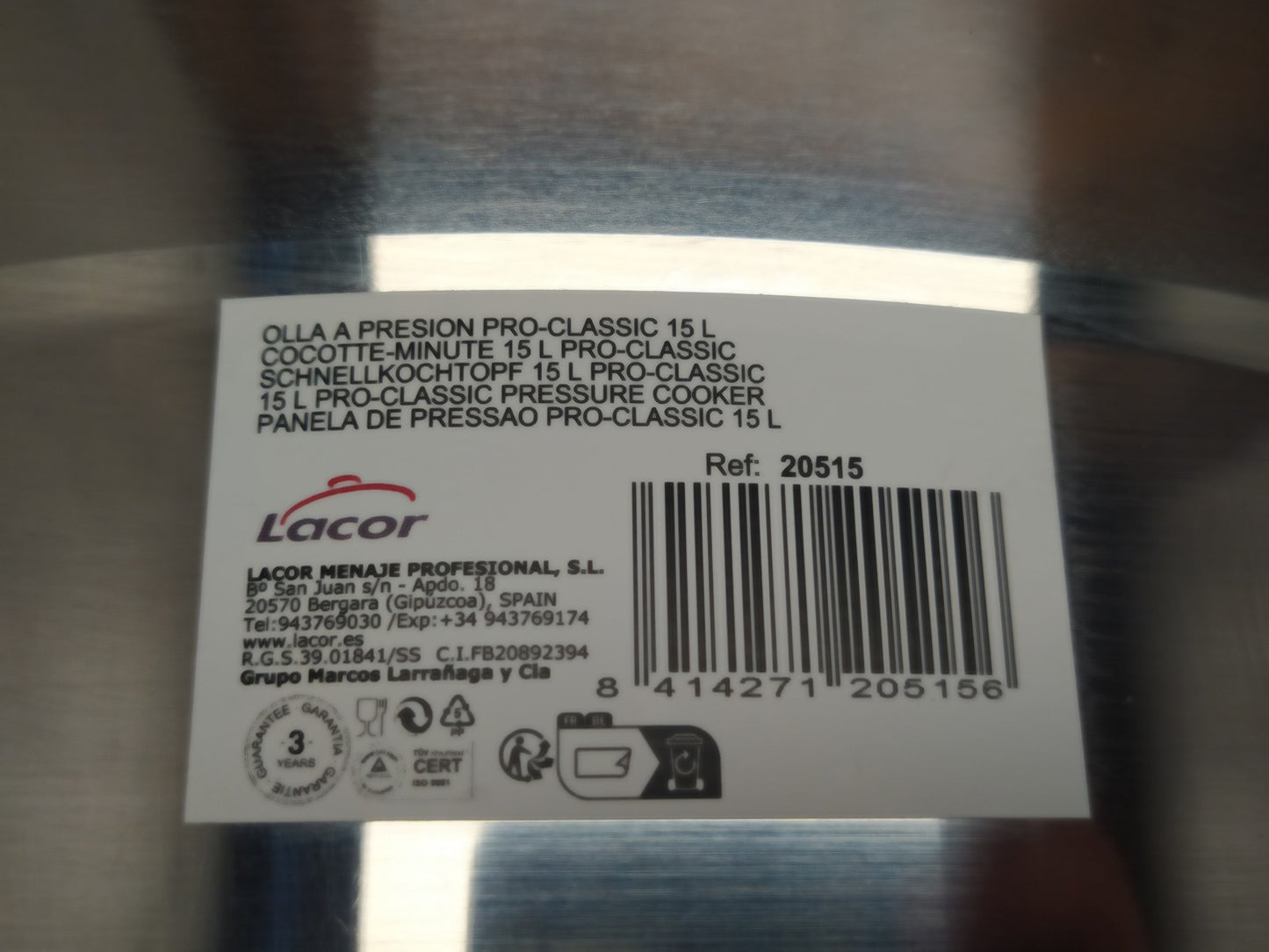 Lacor 20515 Schnellkochtopf 15L I36315