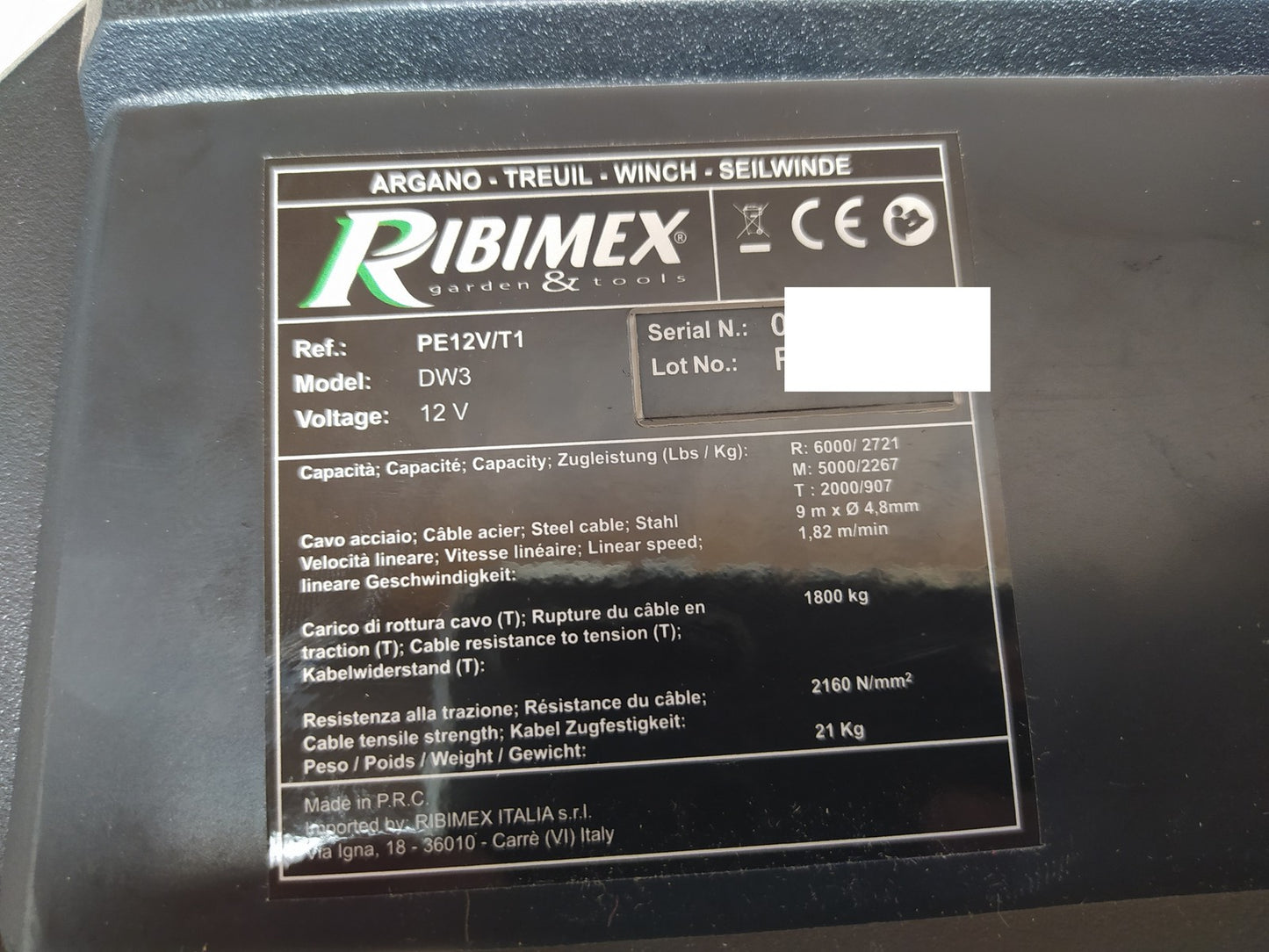 RIBIMEX PE12V/T1 Autowinde 5 Tonnen vorwärts und rückwärts 12 V, I37453
