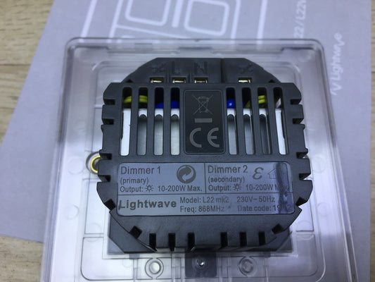 Lightwave L22 Smart 2 Gang Dimmer Wall Switch 200W, I23513