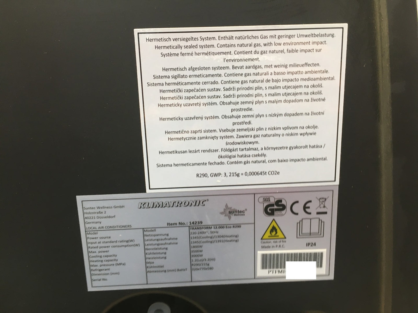 Suntec Wellness 14239 mobiles Klimagerät Transform 12.000 Eco EEK: A, I39414