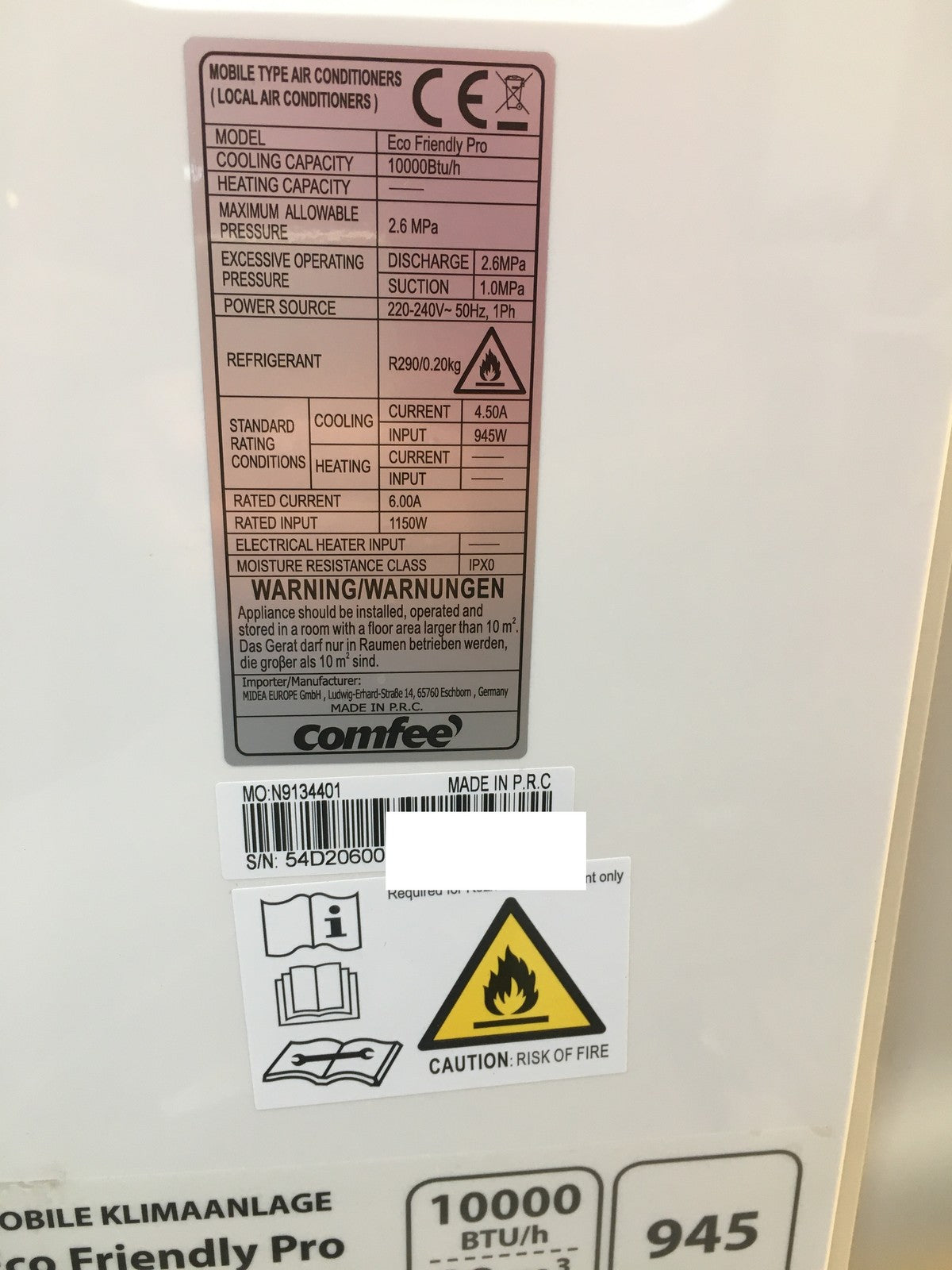 Comfee Eco Friendly Pro Mobile Klimaanlage, 10.000BTU, Klimagerät, EEK:A, I39715