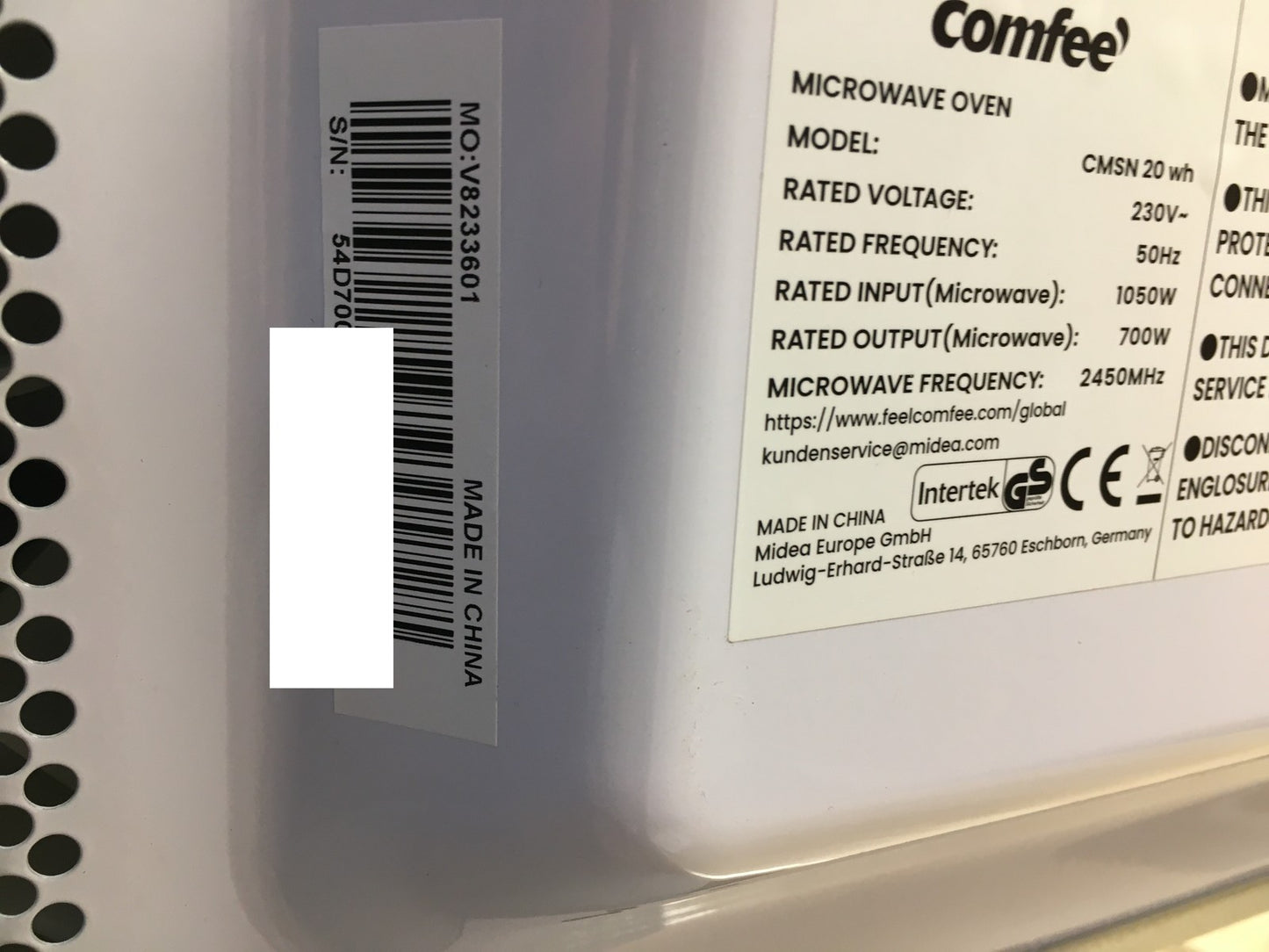 Comfee CMSN 20 wh Mikrowelle, 20L, 700W, I36364