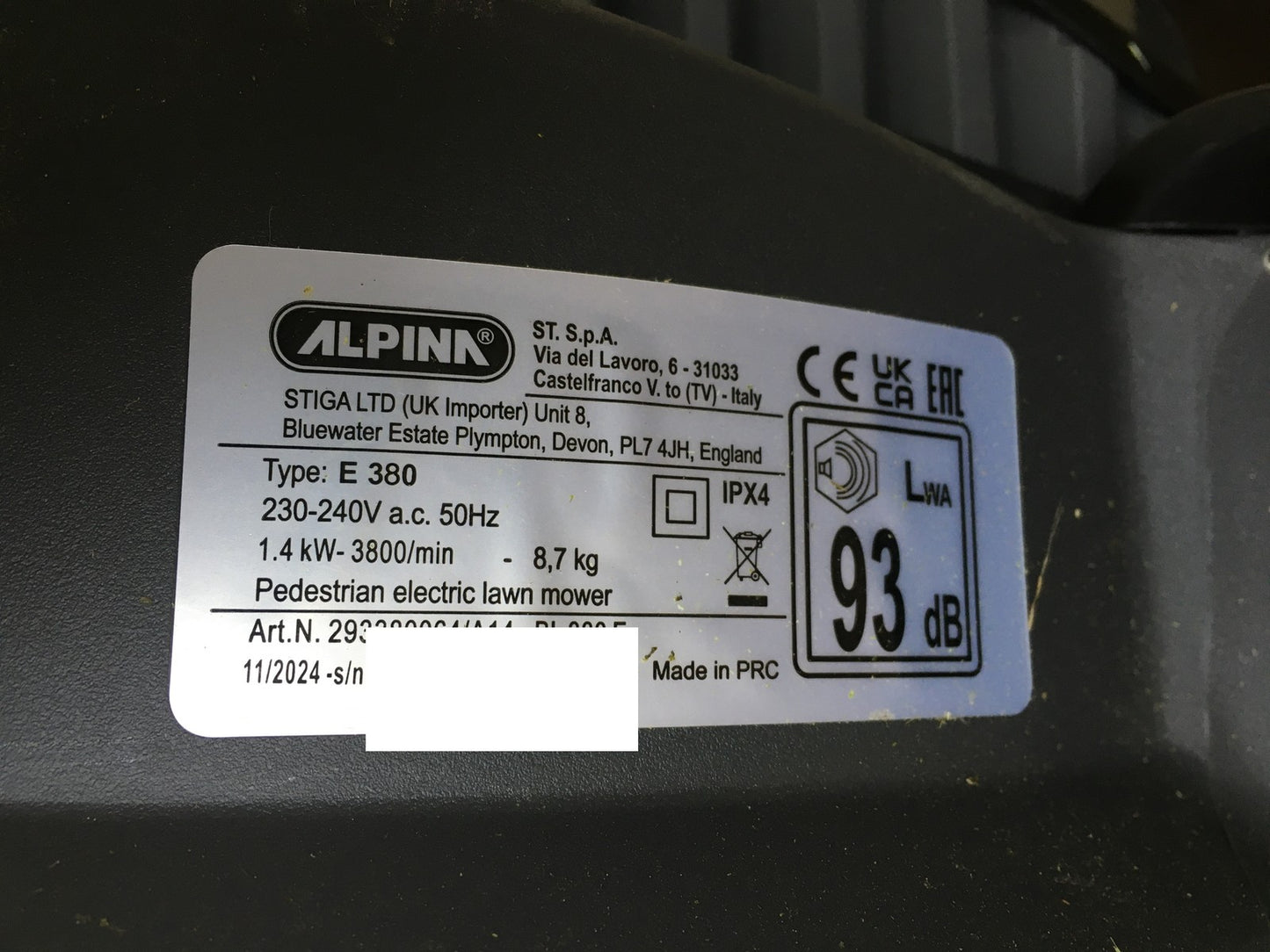 Alpina BL 380 E Elektric Rasenmäher 1400 W Schnittbreite 38 cm, I35327