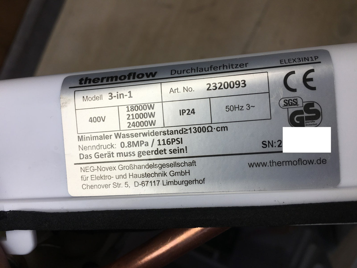 Thermoflow Elektronischer Durchlauferhitzer ELEX 3in1, 400V, EEK:A, I39958