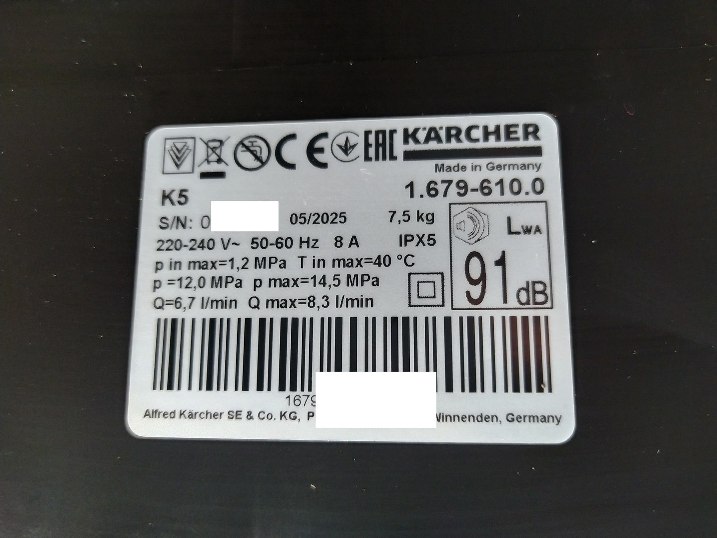 Kärcher Hochdruckreiniger K 5 (1.679-610.0), Druck: max. 145 bar, I37384
