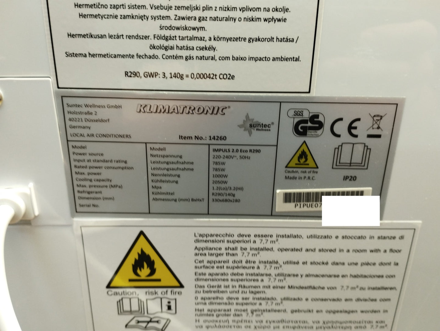 Suntec Wellness Mobile Klimaanlage Impuls 2.0 Eco R290 7000 BTU/h EEK: A, I39666