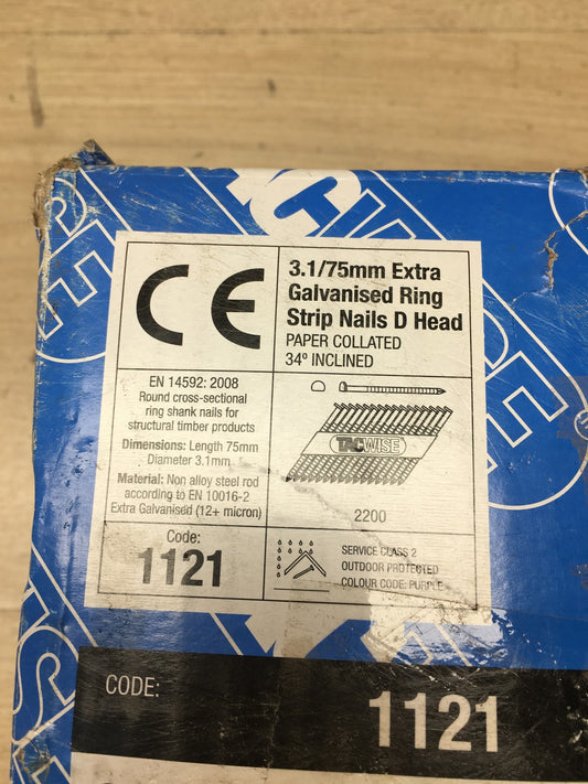 Tacwise 1121 Streifennägel Ring Verzinkt 3,1/75mm (4.280 Stück), I36538