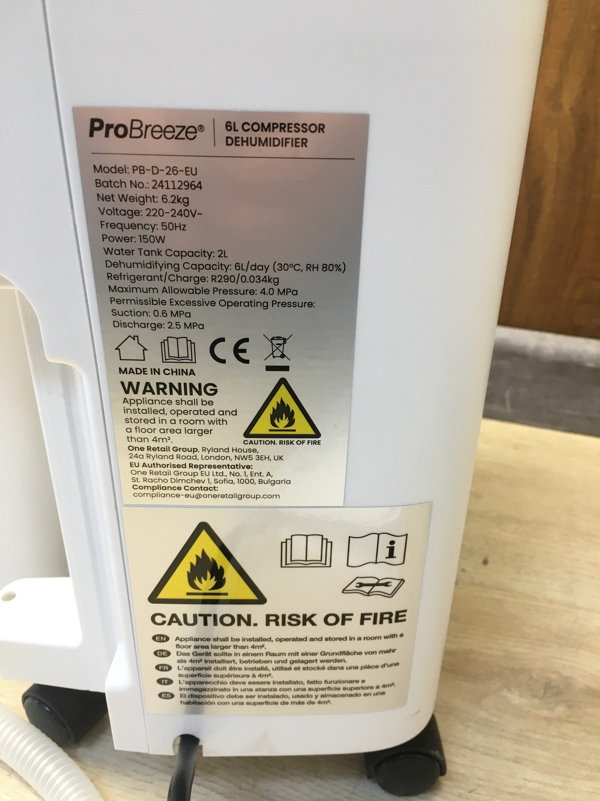 ProBreeze PB-D-26-EU Luftentfeuchter 6L, weiß, I38026