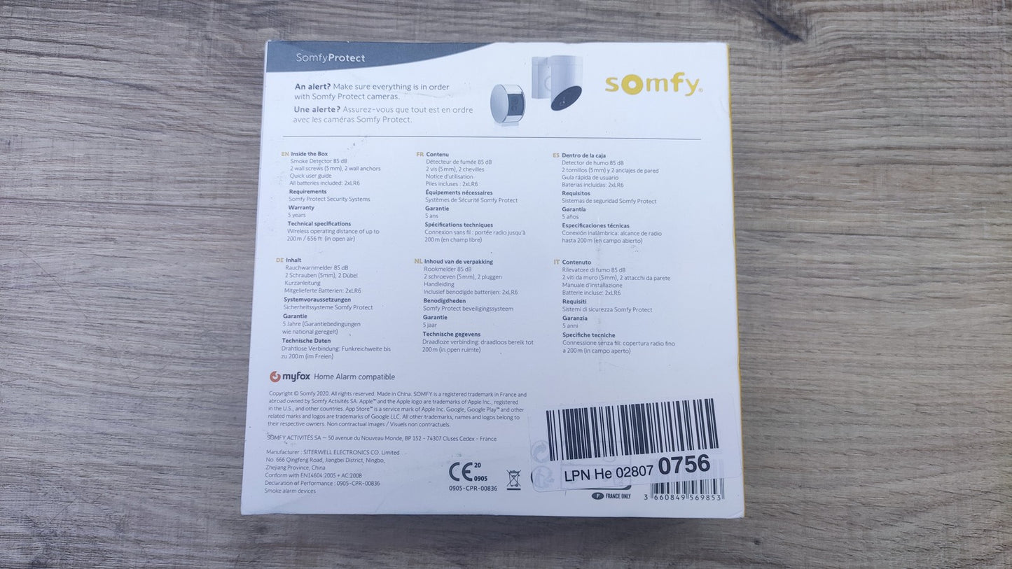 Somfy 1870289 Vernetzter Rauchmelder, 85dB Sirene, I37504