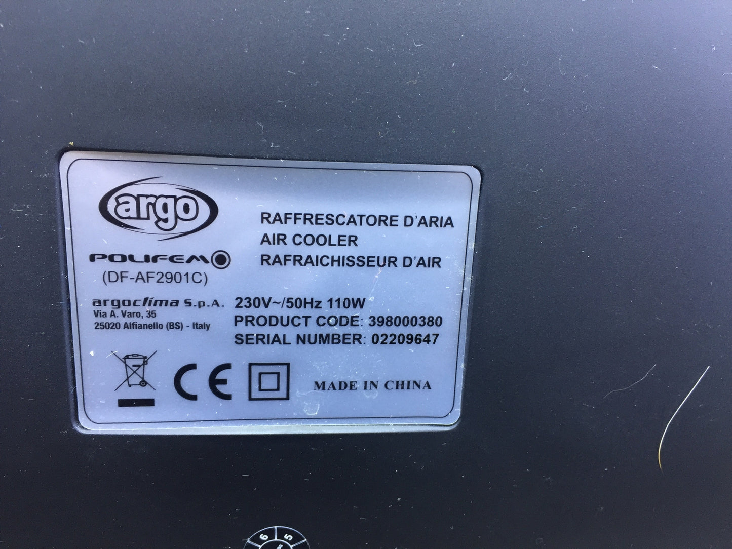 ARGO Polifemo Verdunstungskühler Luftreiniger, I20548
