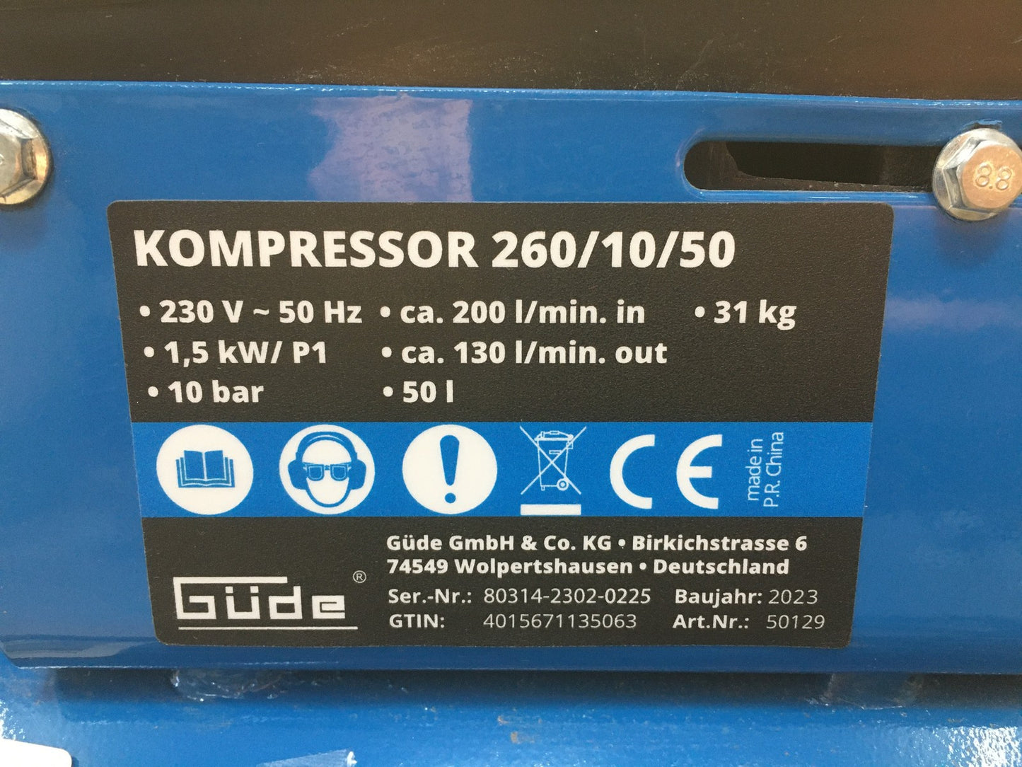 Güde 50129 Kompressor 260/10/50 1500 W 50 l Kessel ölgeschmiert I36473