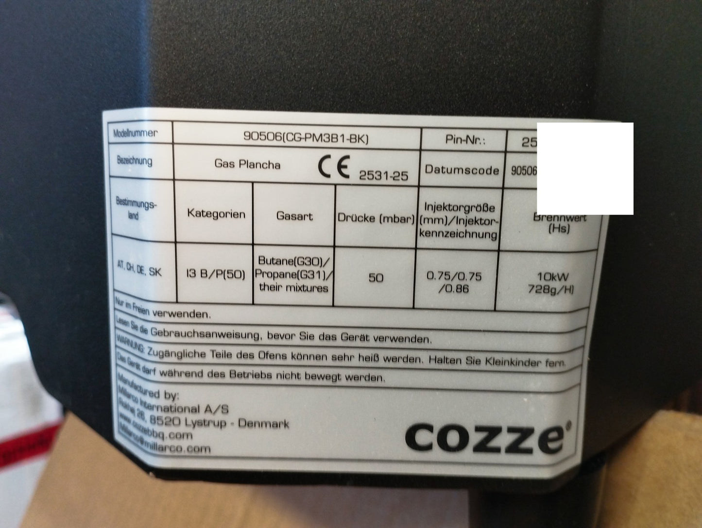 Cozze G800 Combo Plancha Gas-Tischgrill 90506, I39491