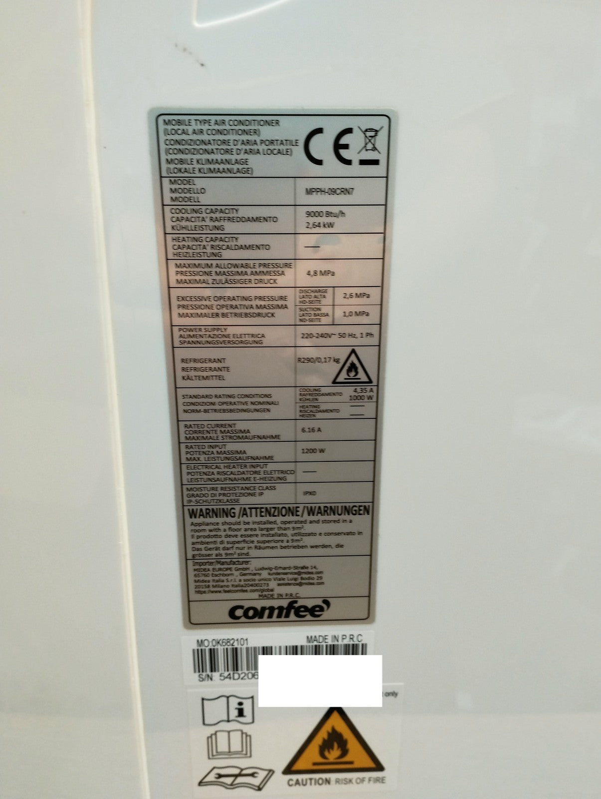 Comfee MPPH-09CRN7 Mobile Klimaanlage 9.000 BTU/h Klimagerät EEK: A I39672