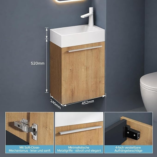 doporro Pisa F156 Waschbecken Unterschrank in Kerneiche 46x26x63cm, I40589