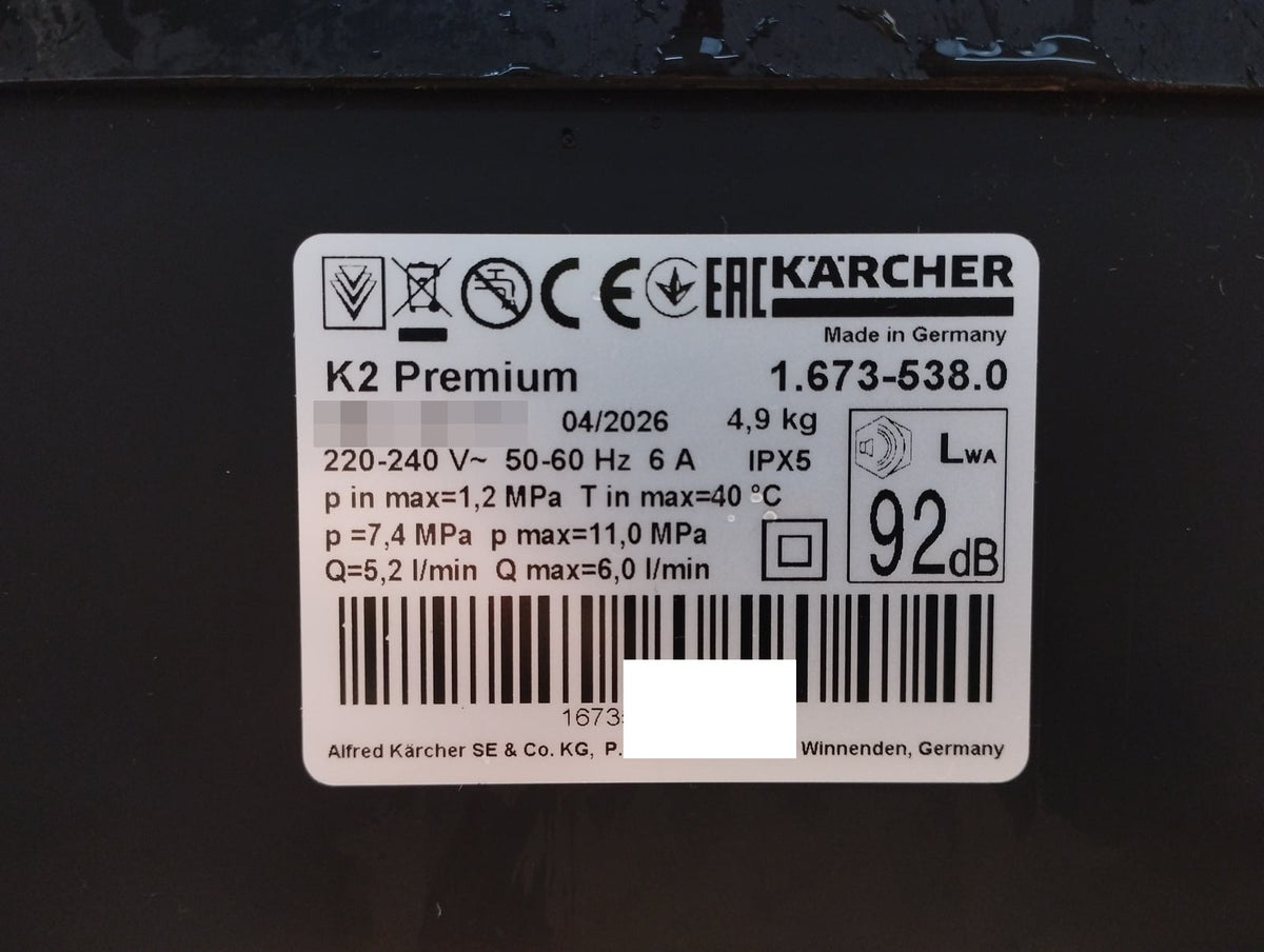 Kärcher 1.673-538.0 Hochdruckreiniger K 2 Premium, Druck: max. 110 bar