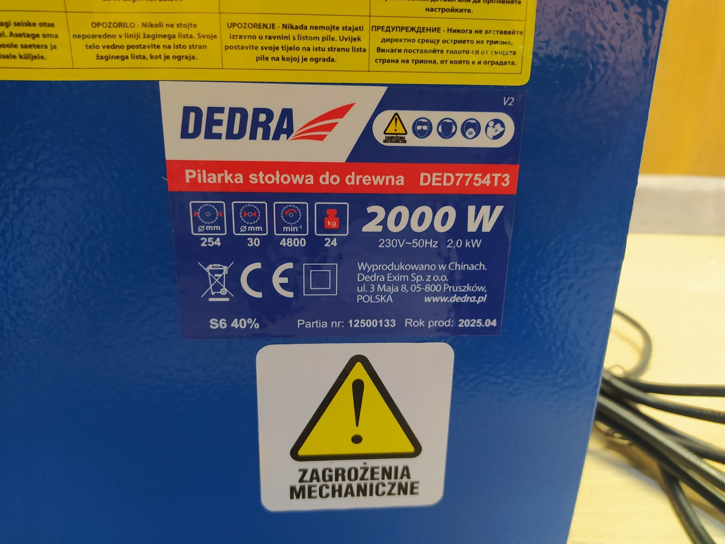 DEDRA DED7754T3 Tischkreissäge für Holz 2000 W, 254 mm, I36965