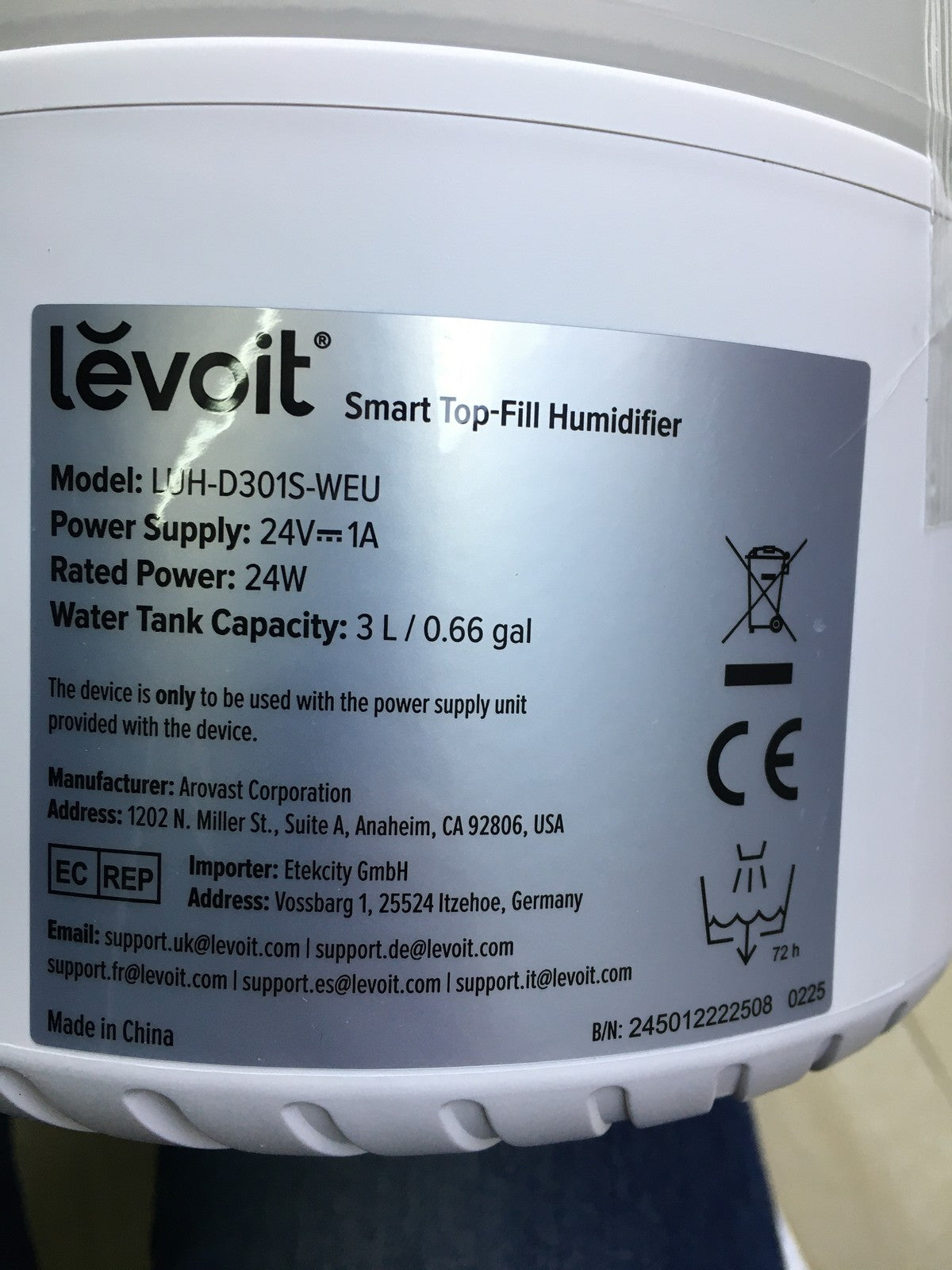 LEVOIT 3L Top Fill Luftbefeuchter LUH-D301S, I34765