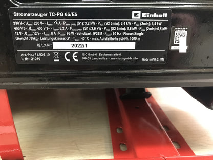 Einhell TC-PG 65/E5 petrol generator 4152610, emergency power generator, I30459