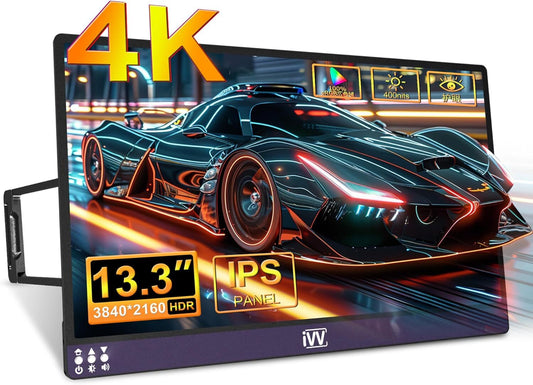 IVV Portable 4K Gaming Monitor 13.3" UHD 3840x2160 IPS USB-C HDMI Speaker 