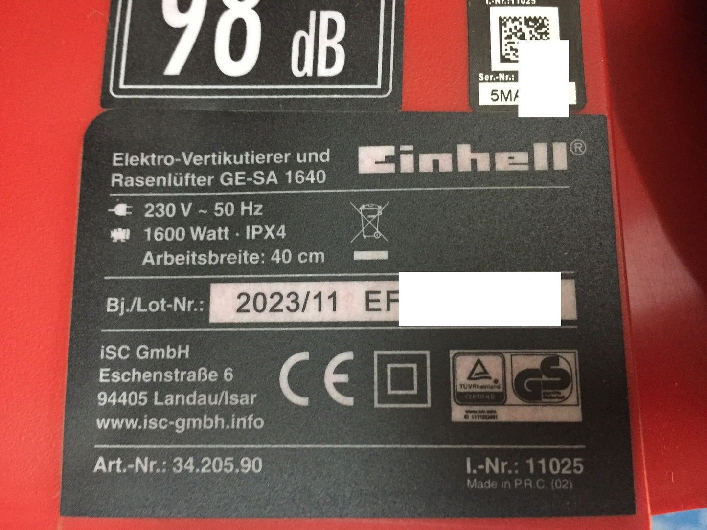 Einhell GE-SA 1640 Elektro-Vertikutierer/Rasenlüfter, I34061