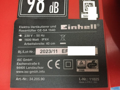 Einhell GE-SA 1640 Elektro-Vertikutierer/Rasenlüfter, I34061