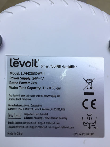 LEVOIT 3L Top Fill Humidifier LUH-D301S, I30447 