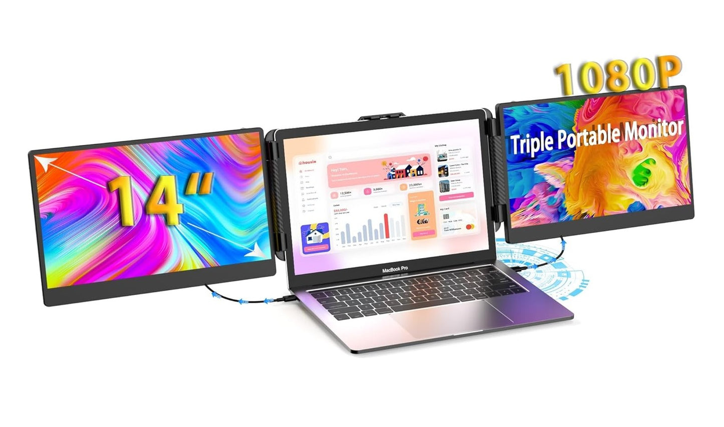 Kwumsy S2 Triple Monitor Erweiterung für Laptop 14" FHD 1920x1080 USB-C HDMI