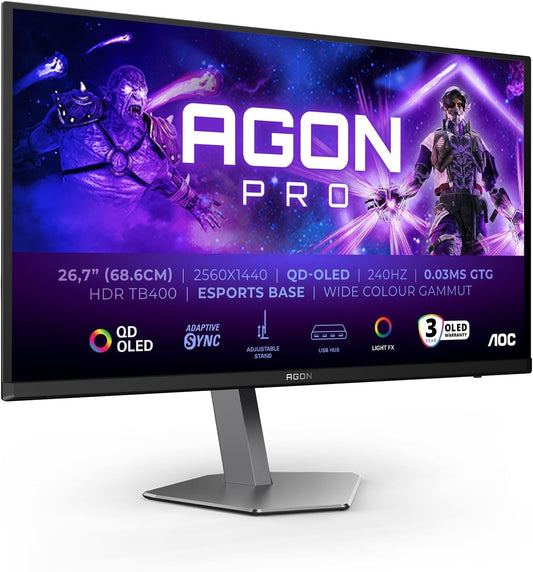 AOC Agon Pro AG276QZD2 OLED Monitor 26.7" WQHD 2560x1440 HDR NVIDIA G-Sync 240Hz
