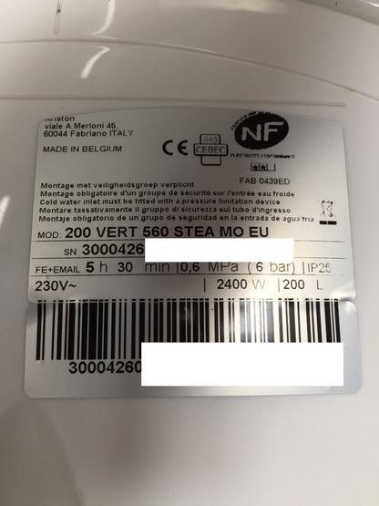 Ariston ARI 200 VERT 560 STEA MO EU hot water tank 200L EEK: C I32661