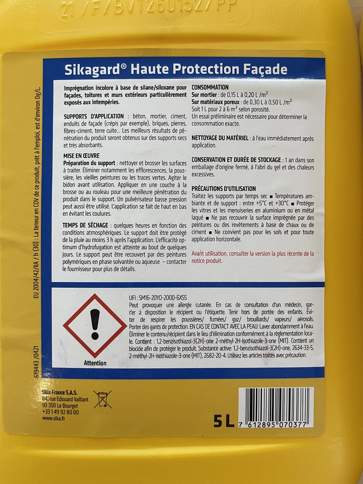 5,39€/L Sika Farblose Imprägnierung für Fassaden 5L, I12326