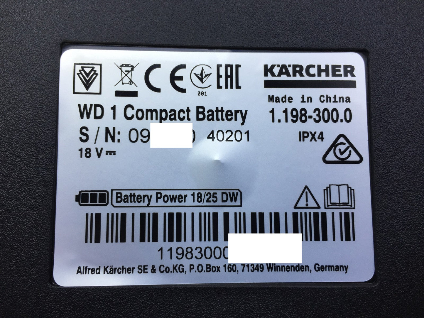 Kärcher WD 1 Compact Battery Akku-Nass-/Trockensauger solo (1.198-300.0), I34081