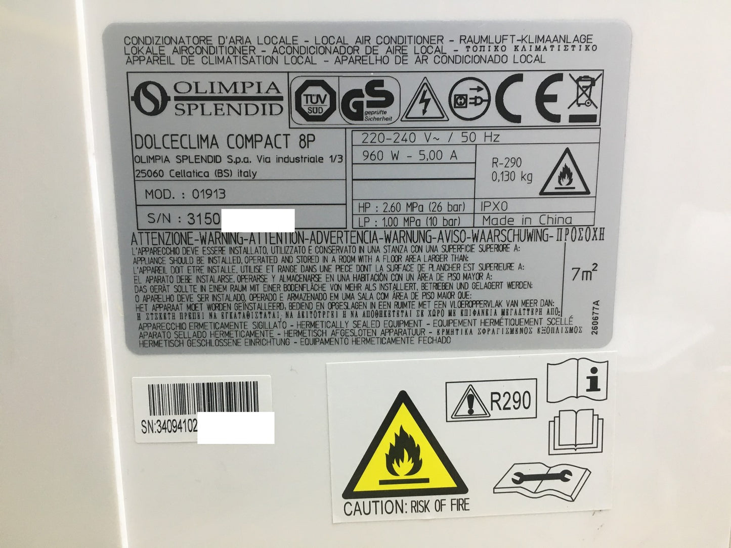 Olimpia Dolceclima Compact 8P Mobiles Klimagerät 8.000 BTU/h EEK: A, I34321