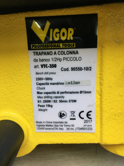 Vigor VTC-350 1/2HP Standbohrer/Standbohrmaschine, klein, 1.5 mm, I31476