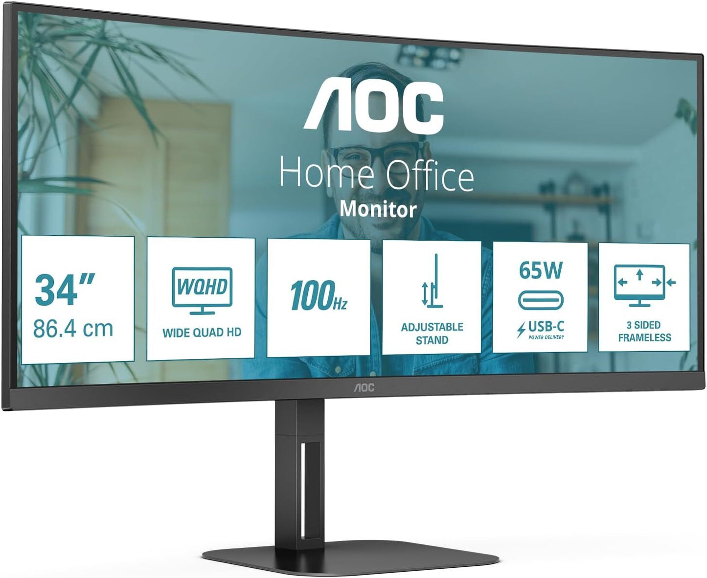 AOC CU34V5C/BK Monitor 34" UWQHD 3440x1440 VA HDMI DP USB-C AMD FreeSync 100Hz 