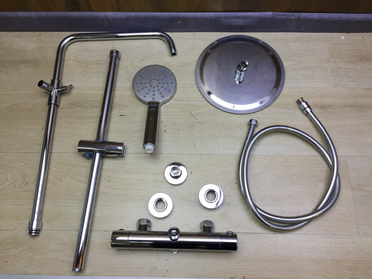 JOHO 304 Edelstahl Duschset mit Thermostat Duscharmatur Regendusche, I31757