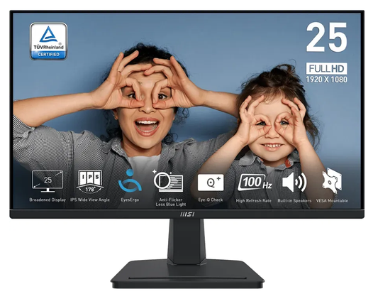 MSI PRO MP251 Monitor 24.5" FHD 1920x1080 IPS HDMI VGA AMD FreeSync 100Hz 1ms 