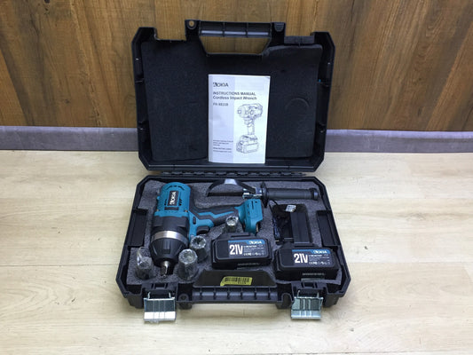 Aokia FH-8821B cordless impact wrench, including 2x 21V 4.0Ah batteries and charger, I33247